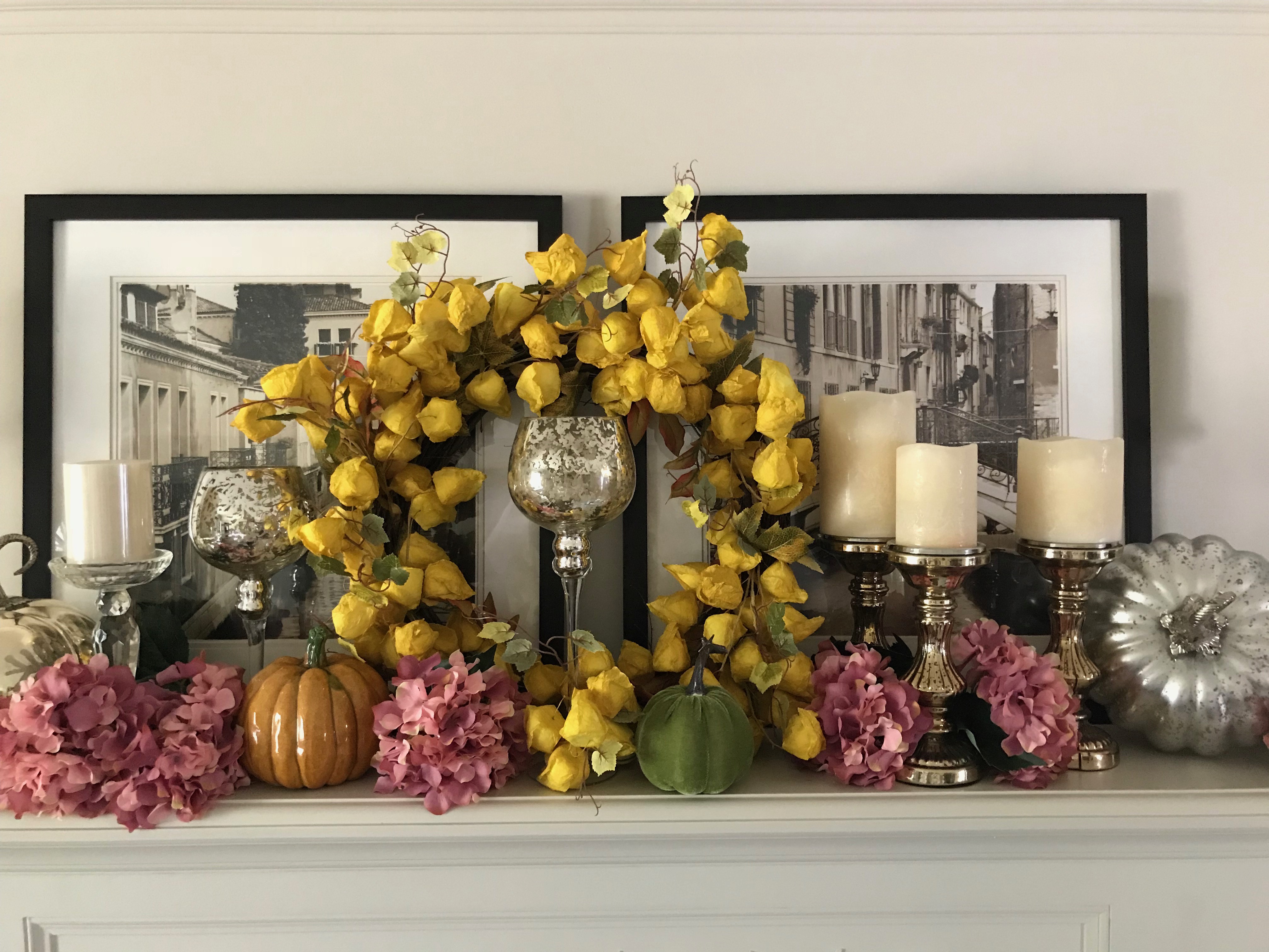 fall decor, fall tablescapes, fall dinner table, thanksgiving dinner, fireplace mantle, thanksgiving table