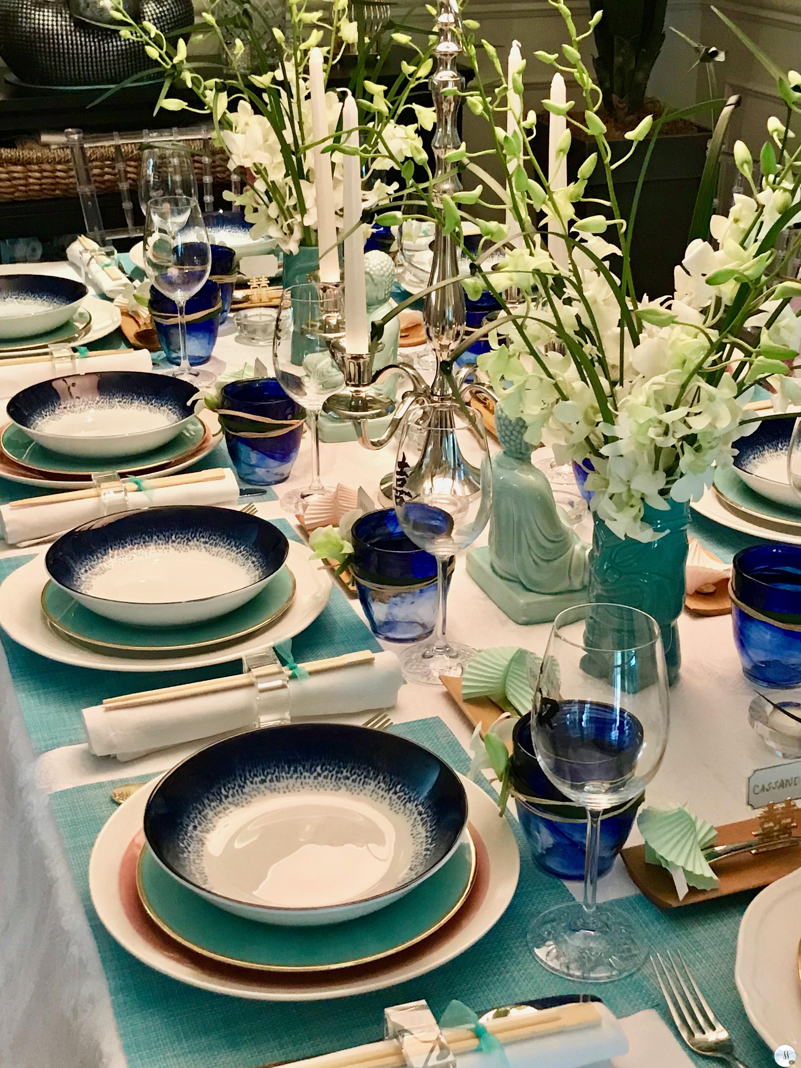 Beautiful blues and greens inspired this Asian themed bridal shower.