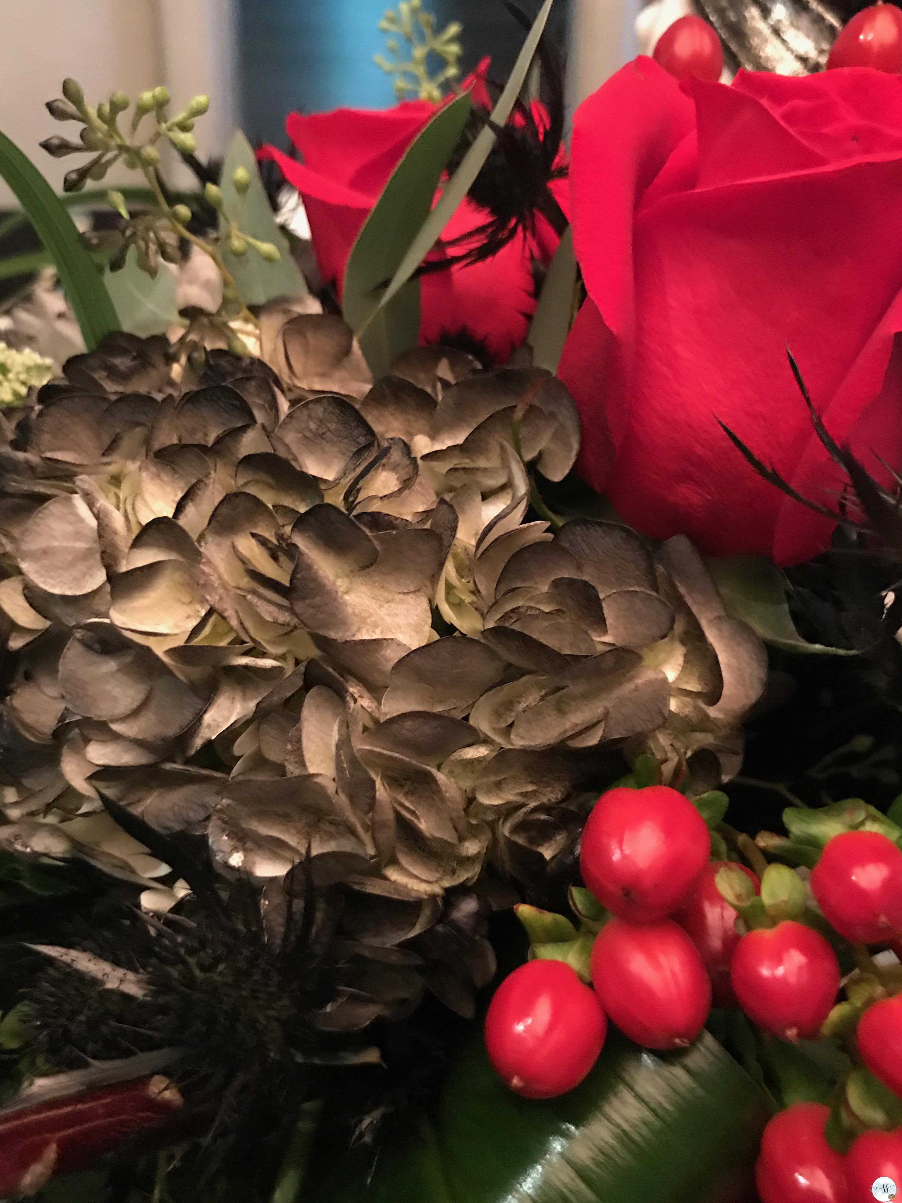 stunning floral arrangement for Gothic table setting at Halloween