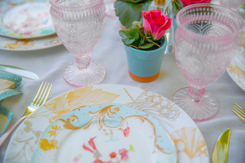 Pink and blue fall tablescape