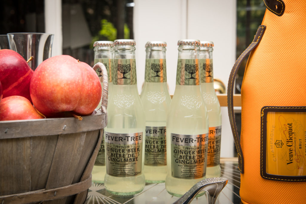 fall bar cart with champagne veuve clicquot, ginger beer and apple cider recipe