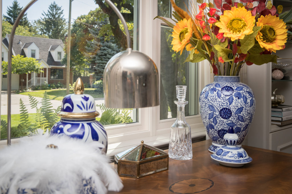 Fall florals in blue and white ginger jar