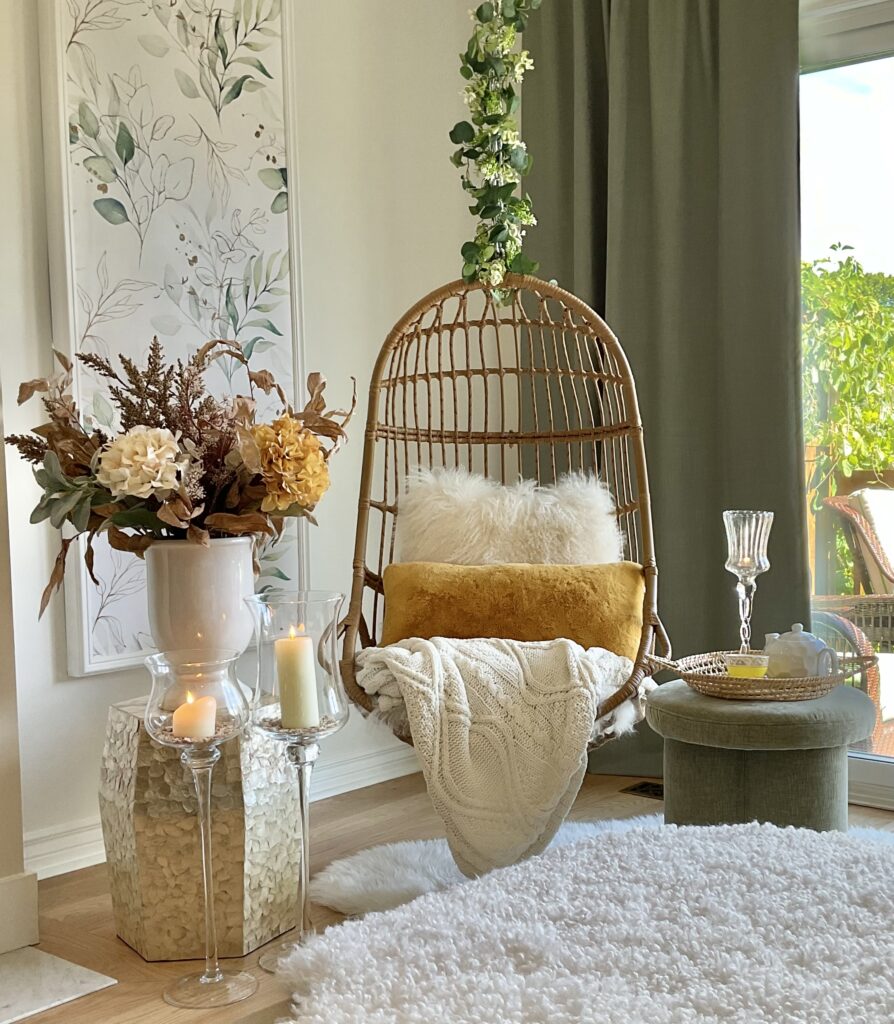 Adding fall decor to your home. I love this hanging chair